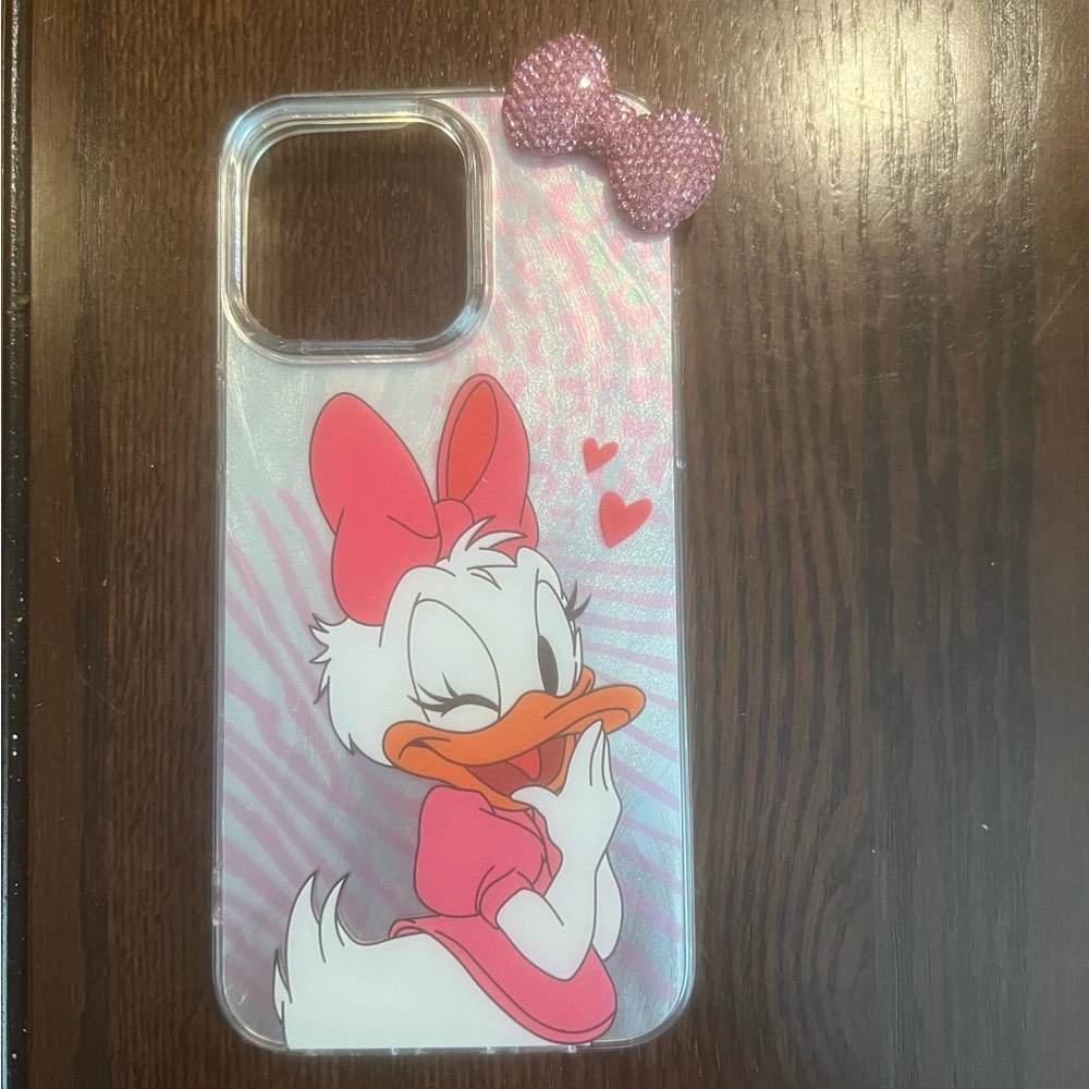 Disney Daisy Duck Pink Glitter Bow iPhone 15 ProMax Phone Case